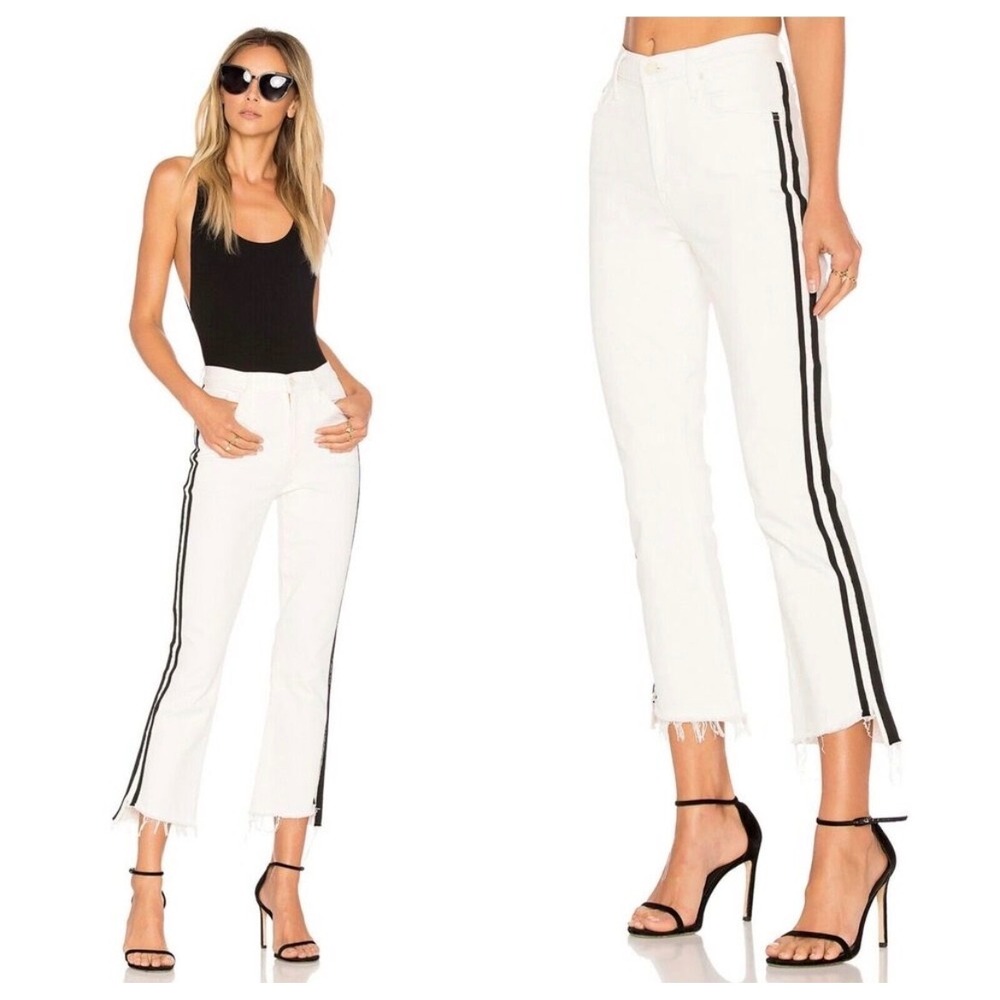Mother Insider‎ Crop Step Fray Womens 26 White Black Whipping The Racer 1157-381